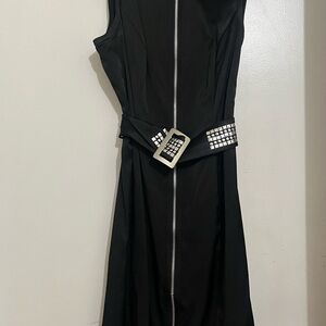 Cache Black Midi Dress with Silver Accents